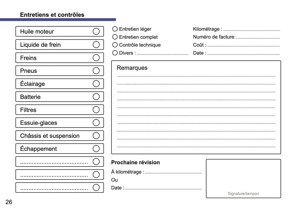 Land Rover Maintenance Book | French